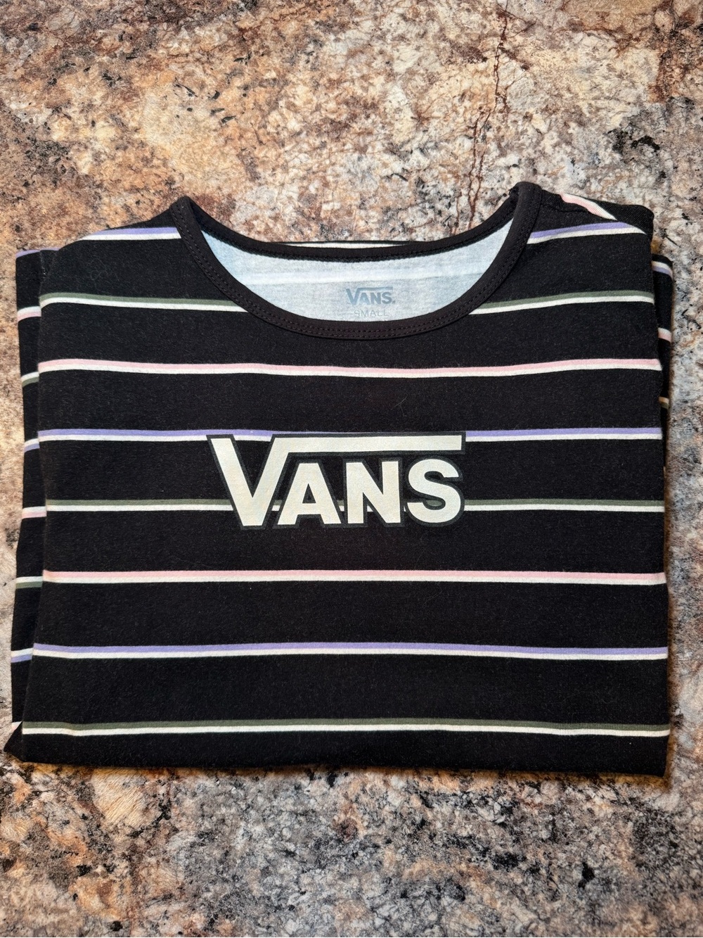Vans Black Tee with Pastel Stripe Logo